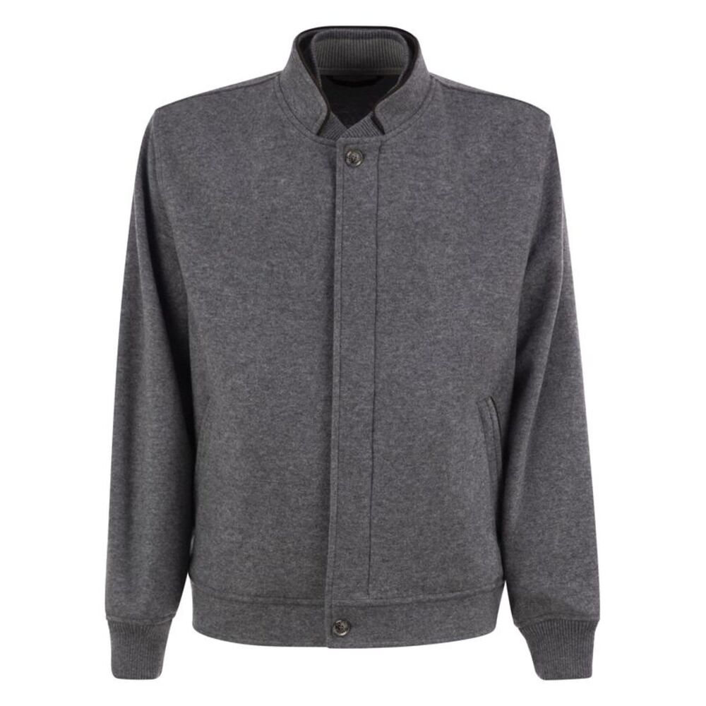 Fedeli Men Cashmere Bomber Jacket With Stand Collar